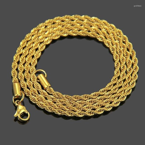 Ketten Hip Hop Breite 3mm Seil Kette Halskette Twisted Gold Edelstahl Halsketten Für Frauen Männer Schmuck DropChains Godl22