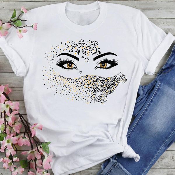 

women sweet sleep animal cute eyelash cartoon summer fashion lovely clothes print short sleeve tees t-shirt, White