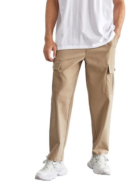 

men flap pocket side cargo pants 23o6#, Black