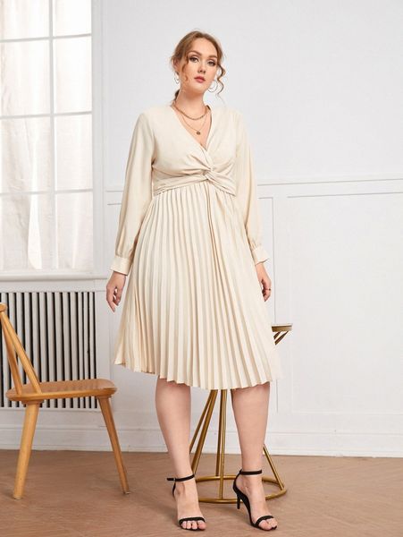 

plus twist front pleated dress b5pm#, Black