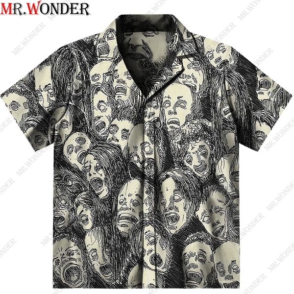 Mr.Wonder Novità 3D Uomo Horror Anime Manga Shirt Cool s Casual Button Down Beach Manica corta Top hawaiano 220330