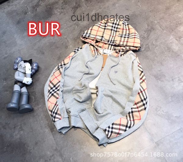 

2022 designer b br coats and hoodie bur home 21 autumn winter embroidery stitching checkered zipper cardigan men's women's same te, Black