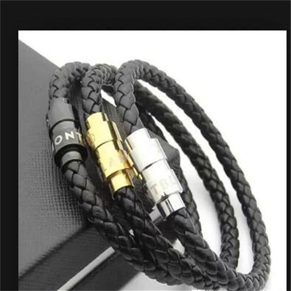 

leather bracelets woven antique mens black charm bracelets pulseira masculina magnet man bangles fashion jewelry304n, Golden;silver