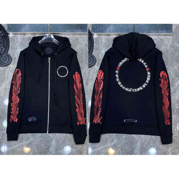 

designer luxury classic fashion hoodies mens zipper ch horseshoe sanskrit cross print pullover hooded sweatshirts sweater woman loose jackts, Black