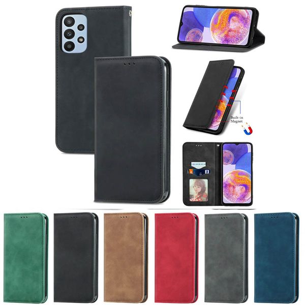 Custodie a portafoglio in pelle con sensazione di pelle per Samsung M33 F23 A13 4G M53 A03S 165.8 USA A03 Core A73 5G A23 Sensazione della mano Chiusura magnetica Suck Holder Flip Cover Borsa del telefono aziendale