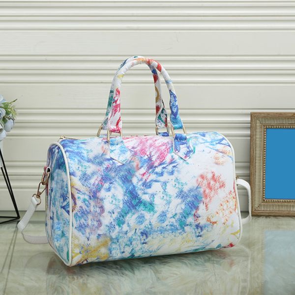 

fashion mens duffel bags women travel luggage large capacity duffle bag black flower handbag size 32cm sport totes pu leather