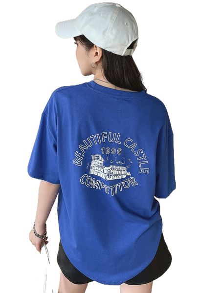 

dazy building & letter graphic drop shoulder tee g7dn#, White