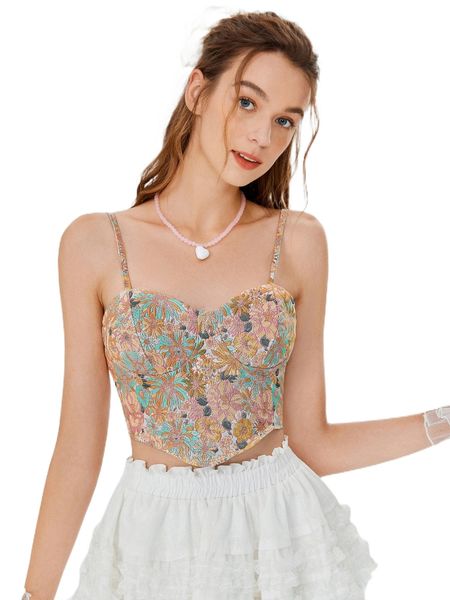 

mod allover floral print curved hem cami c9ad#, White