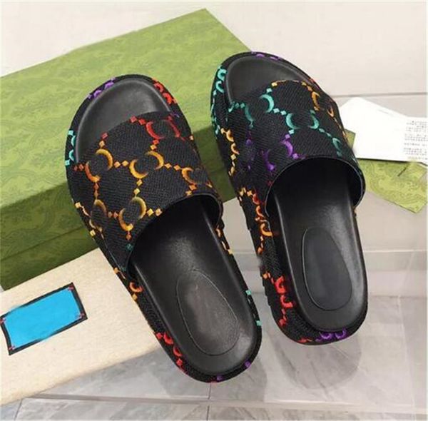

2022 new fashion designer woman sandal beach thick bottom slippers platform women shoes alphabet lady sandals leather high heel slippers a1, Black