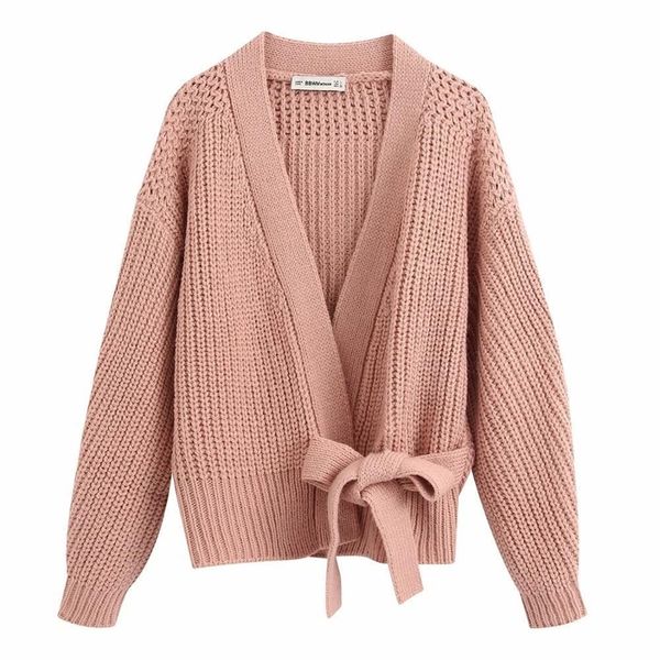 

women sweater gray beige pink solid kinitted cardigan sashes v-neck sweater casual loose style female clothes 201203, White;black