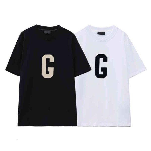 

men's t-shirts autumn winter fog season 7 flocking g letter round neck pullover short sleeve for men and women t534, White;black