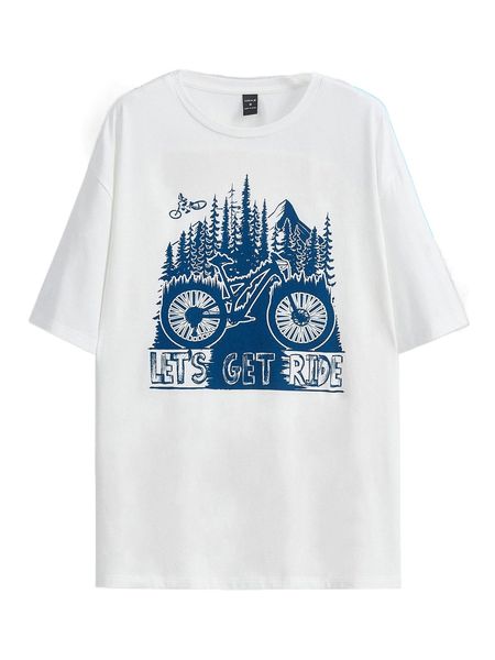 

x ilya danilov men slogan & bicycle print drop shoulder tee 61x9#, White;black