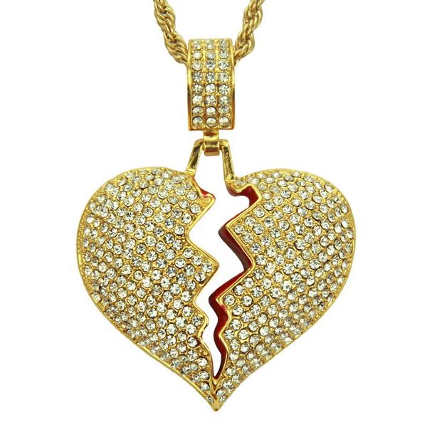 

pendant necklaces mens broken heart chain 18k gold plated fly iced out rhinestone twist rap necklace for women amhgl, Silver