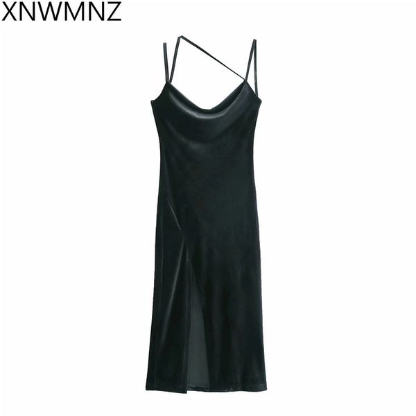 

xnemnz woman velvet dress women nightclub dress womens dresses for year l asymmetric straps side slit midi kimono 210513, Black;gray
