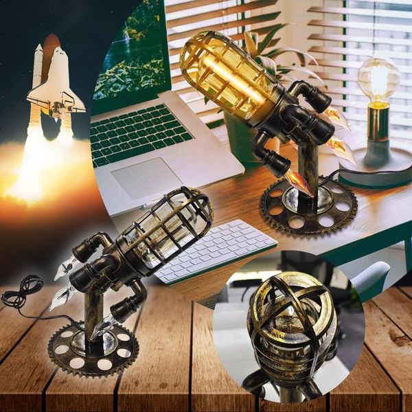 Lampade da tavolo Retro Steampunk Rocket Lamp Light Led Uffici Cool Night per la decorazione di Home Office Desktop Decor GiftTable