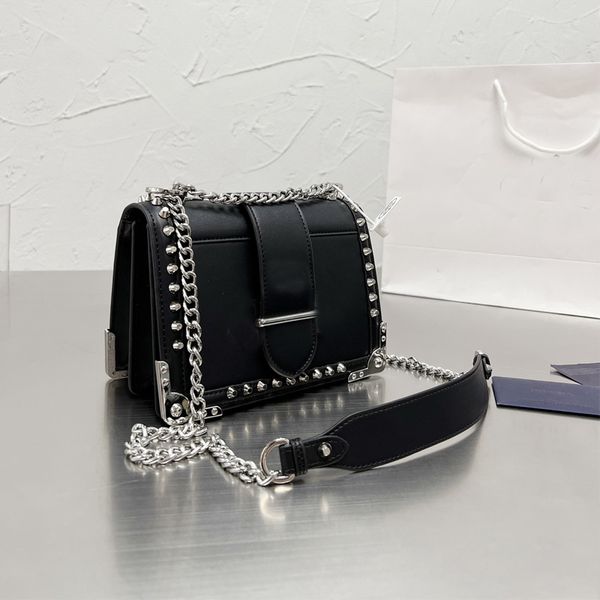 

rivet chains trunk crossbody bag genuine leather messenger bags women fashion cool briefcase small square stud chain clutch letters ladies m