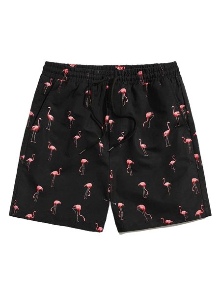 

men flamingo print drawstring waist shorts n14i#, White;black