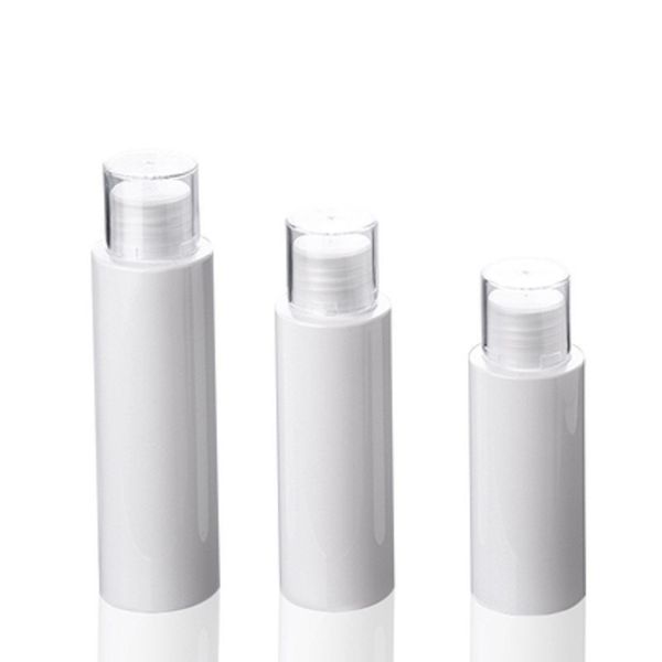 Imballaggio Bottiglia di plastica vuota Spalla piatta Coperchio a vite in PET Tappo interno di rugiada pura con coperchio trasparente Contenitore per imballaggio cosmetico ricaricabile portatile 80ml 100ml 120ml