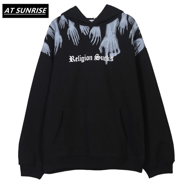 

hands religion sucks print fleece 2020 hooded sweatshirts hoodies hipster hoodie punk rock pullover casual black hoodie lj200918