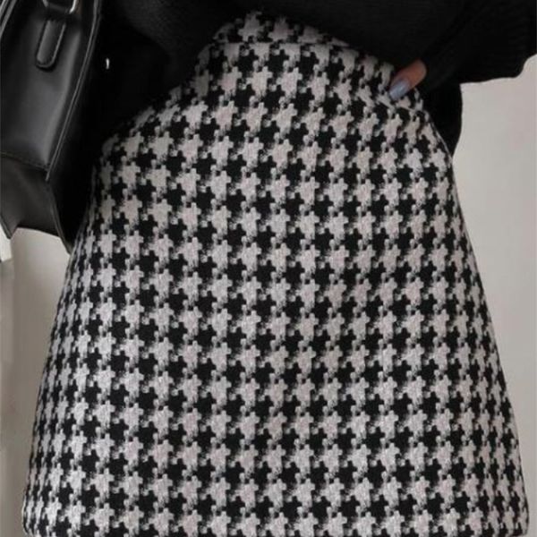 

msfancy plaid mini skirt women black white fashion official faldas mujer korean style high waist short jupe 220505