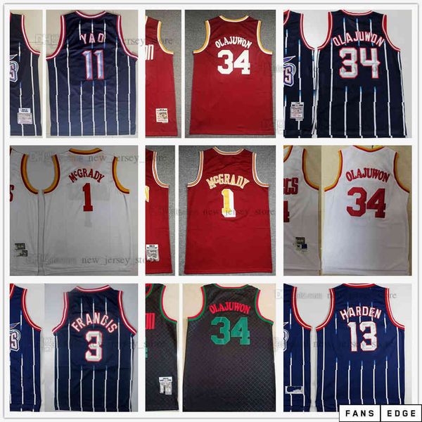 

mitchell and ness basketball yao 11 ming jerseys retro classic blue white stripe hakeem 34 olajuwon clyde 22 drexler tracy 1 mcgrady steve 3, Black;red