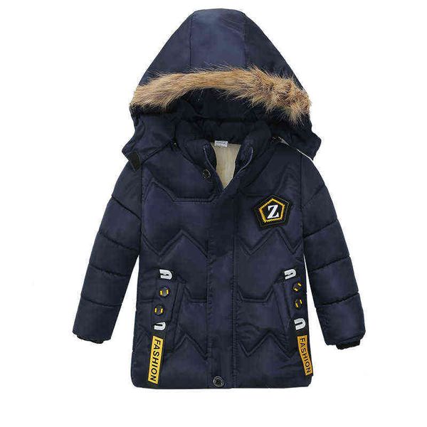 Fodera per giacca da bambino invernale da bambino più pile caldo collo di pelliccia cappuccio pesante giacca lunga per bambini giacca a vento capispalla J220718