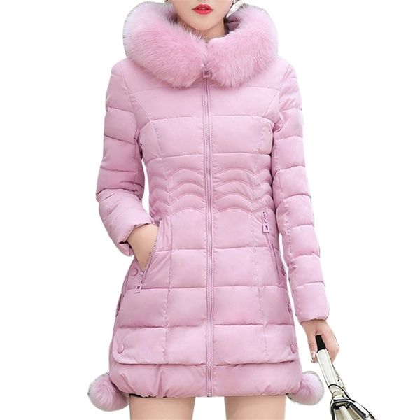 

fashion winter jacket women big fur hooded thick down parkas xlong female jacket coat slim warm winter outwear 201210, Black