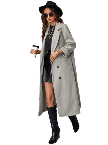 

double breasted dual pockets overcoat p90z#, Black