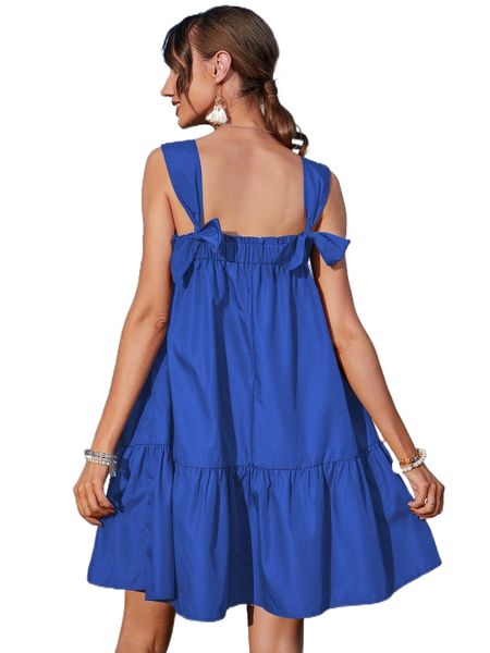 

ruffle hem knot detail frill trim dress h4fh#, Black;gray