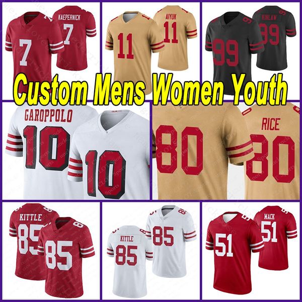 

85 george kittle 54 fred warner 97 nick bosa jersey football deebo samuel jimmy garoppolo elijah mitchell brandon aiyuk jerseys joe montana, Black;red