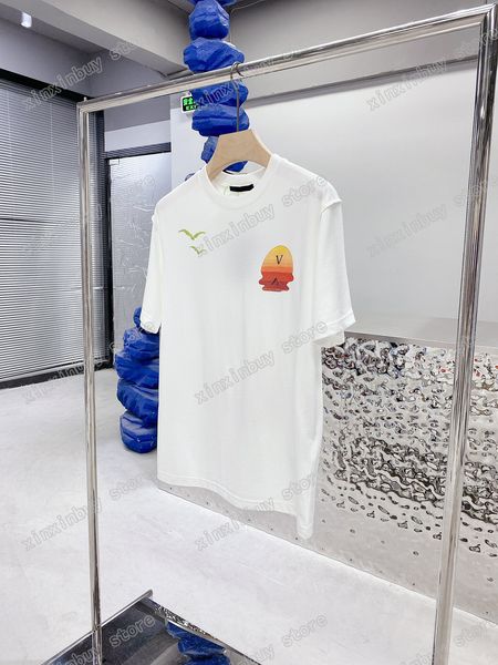 

22ss mens women designers t shirt tee hawaii beach sun print short sleeve man crew neck streetwear white black xinxinbuy xs