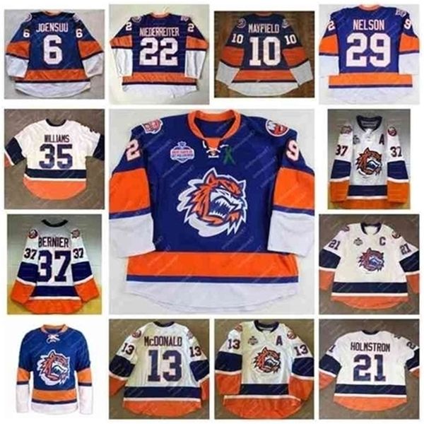 C26 Nik1 40Customize Bridgeport Tigres Hóquei Jersey 10 Scott Mayfield J 6 Esse Joensuu 29 Brook Nelson 13 Colin McDonald 22 Nino Niederreiter