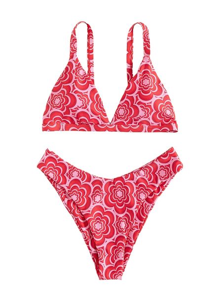 

allover flower print bikini swimsuit 44ux#, White;black