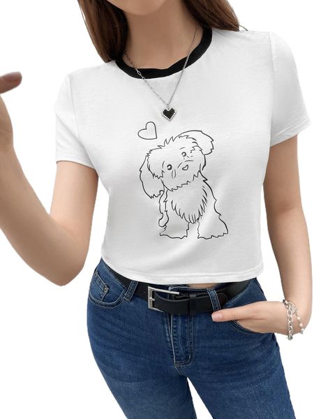 

cartoon graphic contrast trim tee 55do#, White