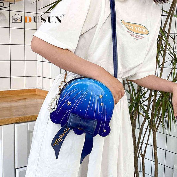 

creative jellyfish shaped bow women shoulder bag fashion gradient rivet crossbody for designer pu leather purse girl 220514