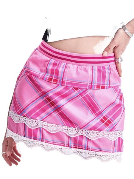 

plaid lace trim skirt k1ya#, Black