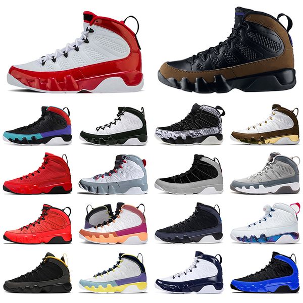 

original og 9 jumpman ix basketball shoes 9s mens chile red university gold mop melo sneakers sports space jam unc particle grey olive conco, White;red