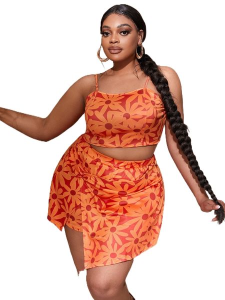 

sxy plus floral cami & asymmetrical hem skirt q8fo#, Black