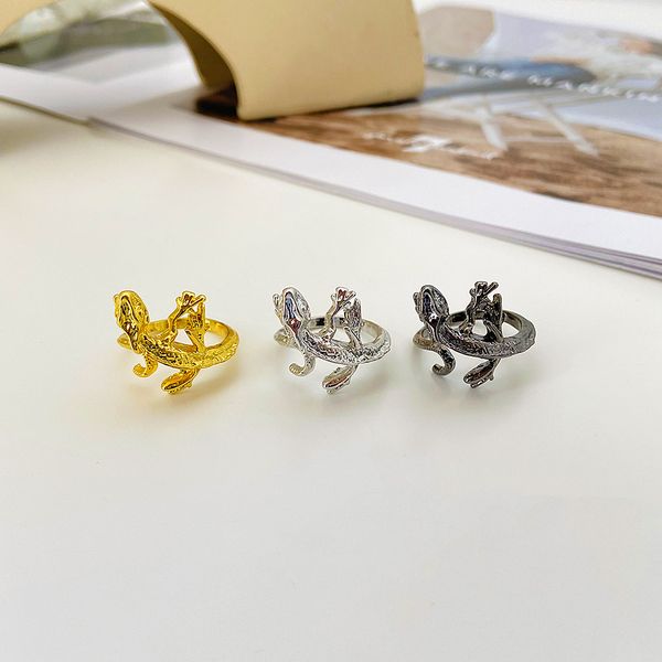 

s2880 vintage fashion jewelry gecko ring metal geometric animal opening index finger ring, Silver