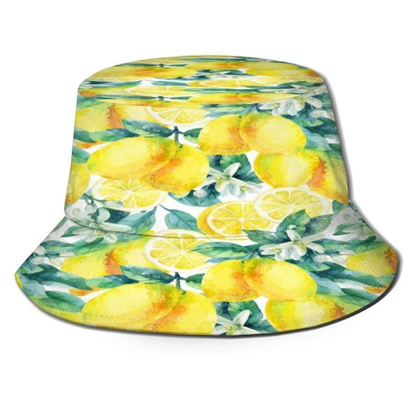 Berets CINESSD Mode Eimer Hüte Fisherman Caps Für Frauen Männer Gorras Sommer Aquarell Zitronenbaum Malerei