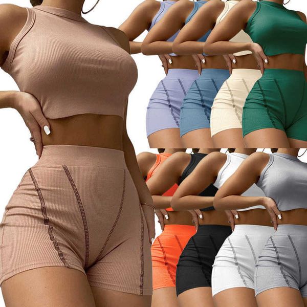 

tracksuits for womens designer clothing two piece shorts set round neck vest thread high waist leisure outfits s-xxl, Gray