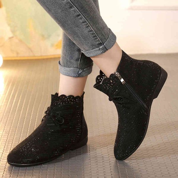 

slippers fashion drill women's cotton boots winter frosted coarse heel large middle-aged short tube plush mother's shoes kzxa, Black