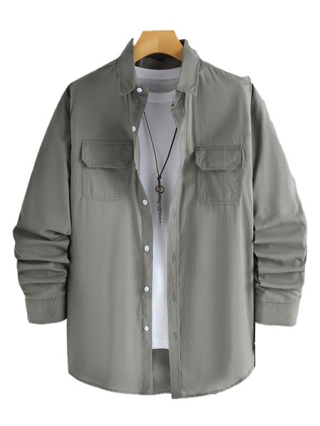 

men 1pc flap pocket button up shirt j6qa#, White;black