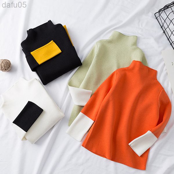 

girls sweater toddler clothes children elastic knitted sweater turtleneck sweaters for baby boy girl 80-140 cm l220803, Blue