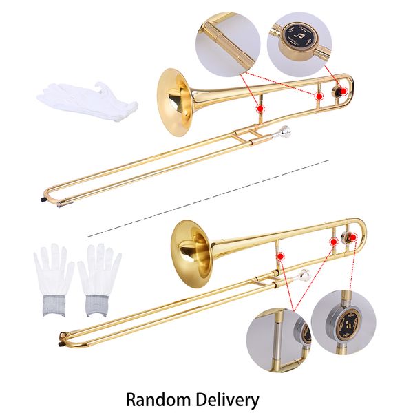 Trombone contralto Ottone laccato oro Sib Tono Si piatto Strumento a fiato con astuccio per la pulizia del bocchino in cupronichel