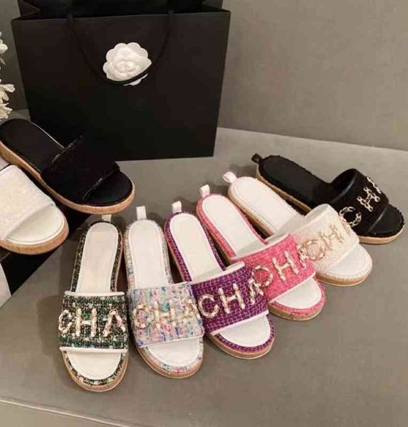 

slippers high version small fragrance thick soled slippers fashion temperament embroidered letters versatile heel one line, Black