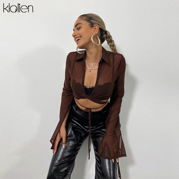 

see through mesh long sleeve v neck women t shirt 2022 autumn new slim streetwear wild basic cropped lady, White