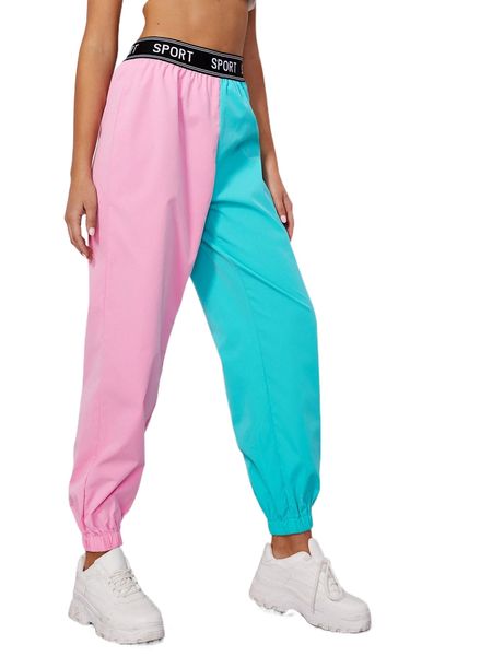 

letter graphic colorblock pants l7ni#, Black;white