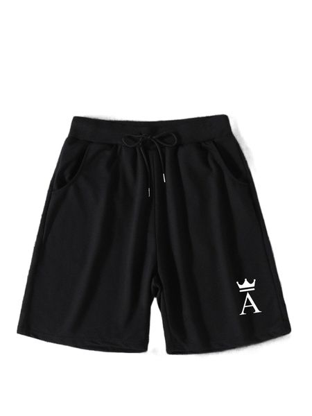

men crown & letter graphic drawstring waist shorts x8j2#, White;black
