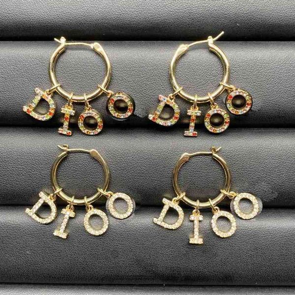 

factory outlet 2022 new diamond color inlaid letter high version fashion brass temperament earrings, Golden